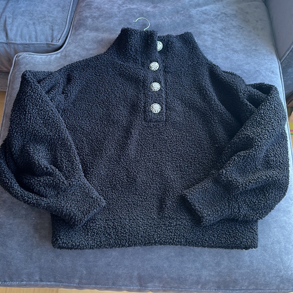 ☀️BOGO Item Express Black Cozy Jewel Embellished Button Sherpa Sweatshir…